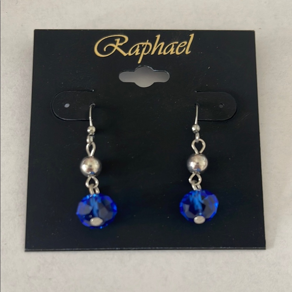 🍓 Raphael‎ Blue & Silver Drop Earrings NWT